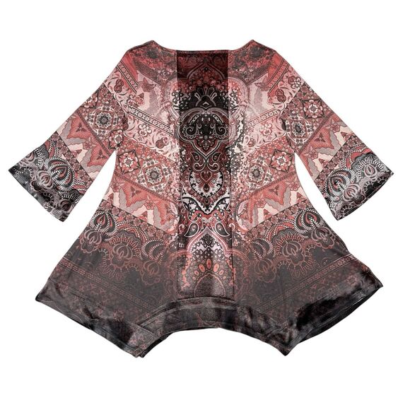 One World Tunic Top Medium‎ Red Blouse Boho Studded Embroidered Floral - Picture 2 of 10